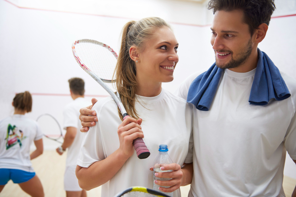 Members with racketball rackets at Beechdown